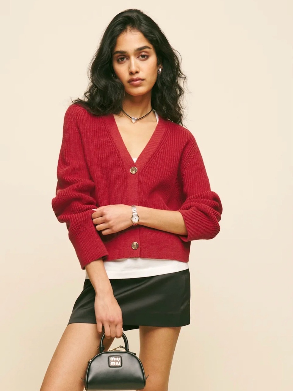 Reformation Jessa Cotton Cardigan Sundried Tomato